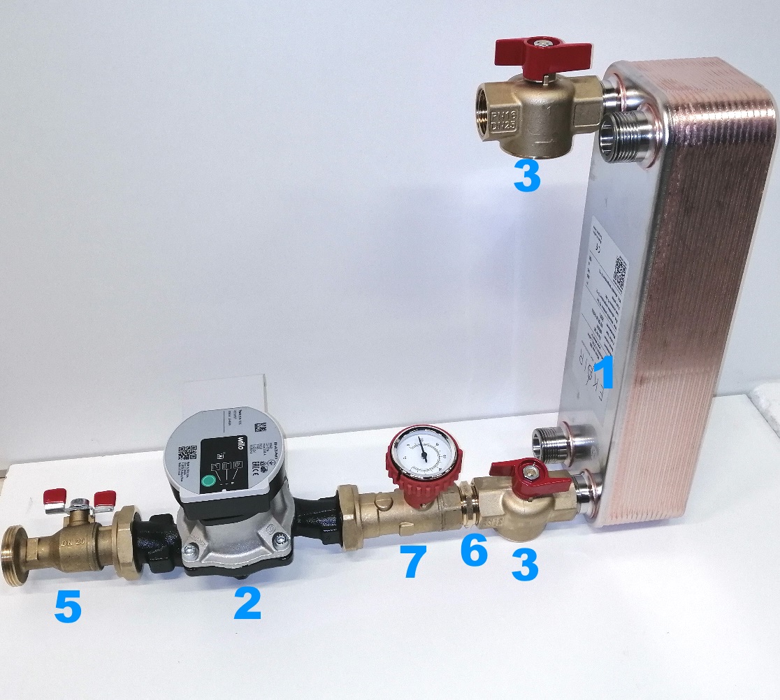 Heat exchanger set for hot water 5 - 15 kW