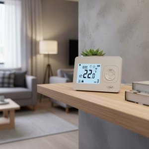 (kuva kohteelle) Langaton termostaatti lämmitysjärjestelmiin, taustavalaistu näyttö, päivittäiset ohjelmat
