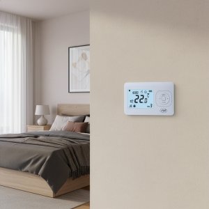(kuva kohteelle) Langaton termostaatti lämmitysjärjestelmiin, taustavalaistu näyttö, päivittäiset ohjelmat