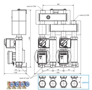 (kuva kohteelle) MiniDuo pumppuryhmä kahdella 3-tie vent. 1"