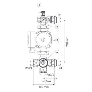 (image for) Mixing pump group 4-way thermovalve with manifold 4-12