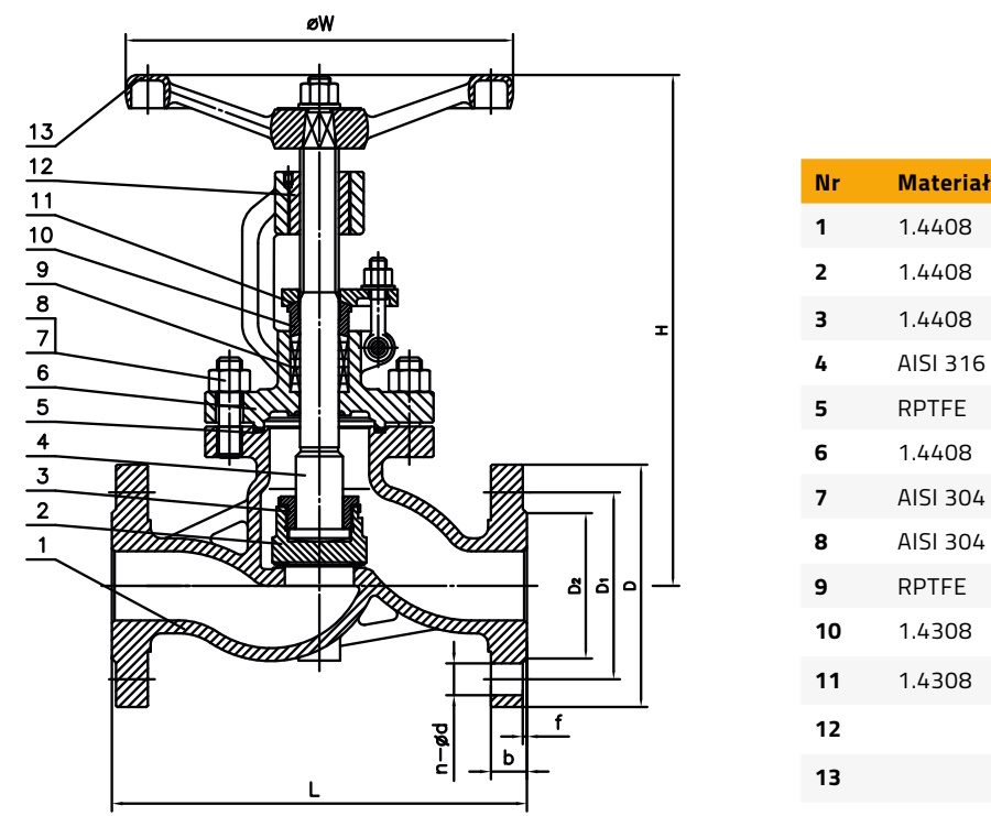 (image for) Globe valve stainless steel 1.4408, PN16