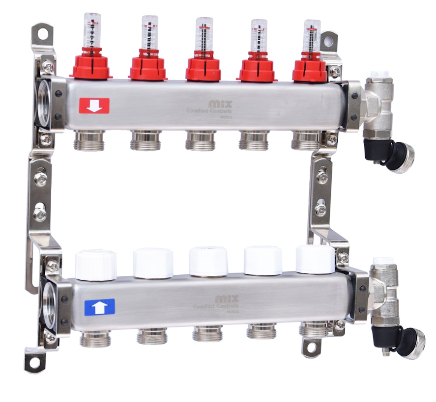 (image for) Floor Heating stainless steel Manifold 3 with Flowmeter